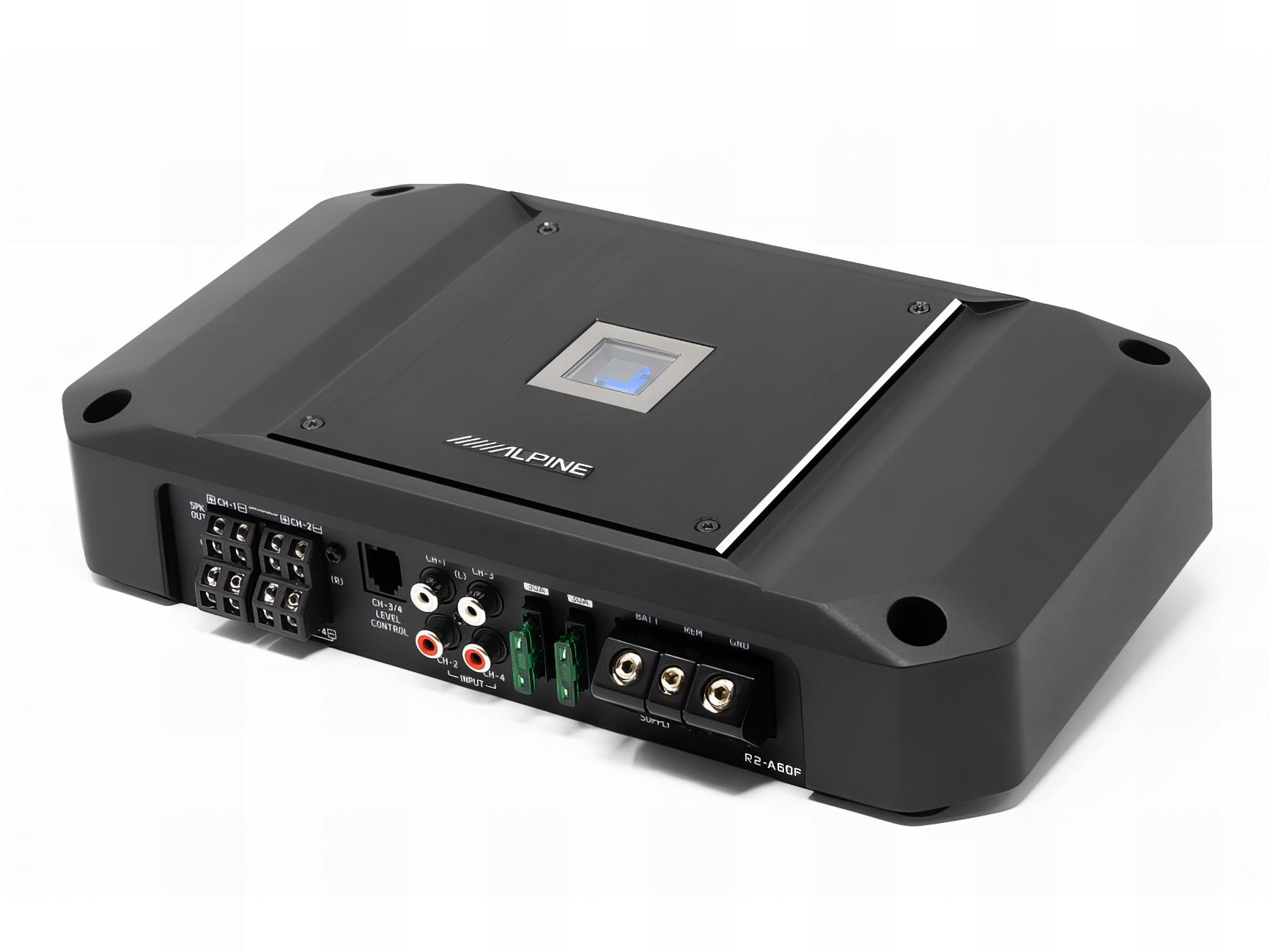 R2-A60F_Alpine-R-Series-4-channel-Power-Amplifier-top-angle_021132 Alpine R2-A60F