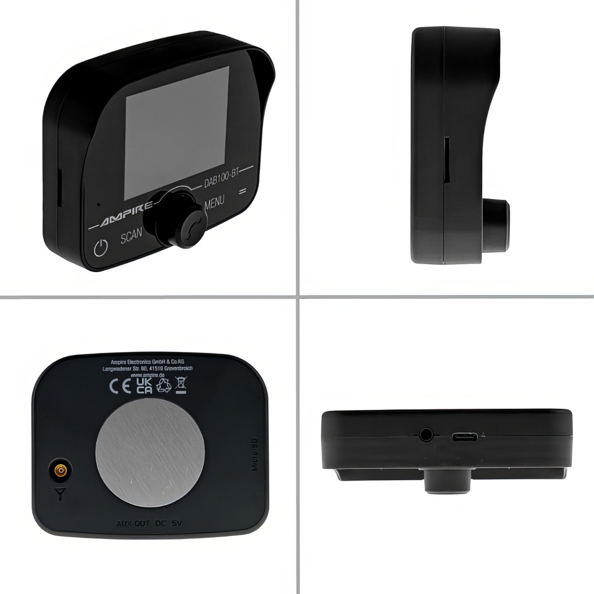 AMPIRE DAB+ Receiver mit BT-Freisprecheinrichtung inklusive DAB+ Antenne