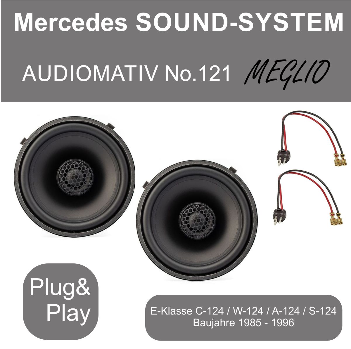 Mercedes Soundsystem Lautsprecher Audiomativ No.121 für E-Klasse C-124, W-124, A-124, S-124 Baujahre 1985-1996 Lautsprecher-Set für Mercedes Soundsystem, Modell Audiomativ No.121, kompatibel mit E-Klasse Fahrzeugen von 1985 bis 1996