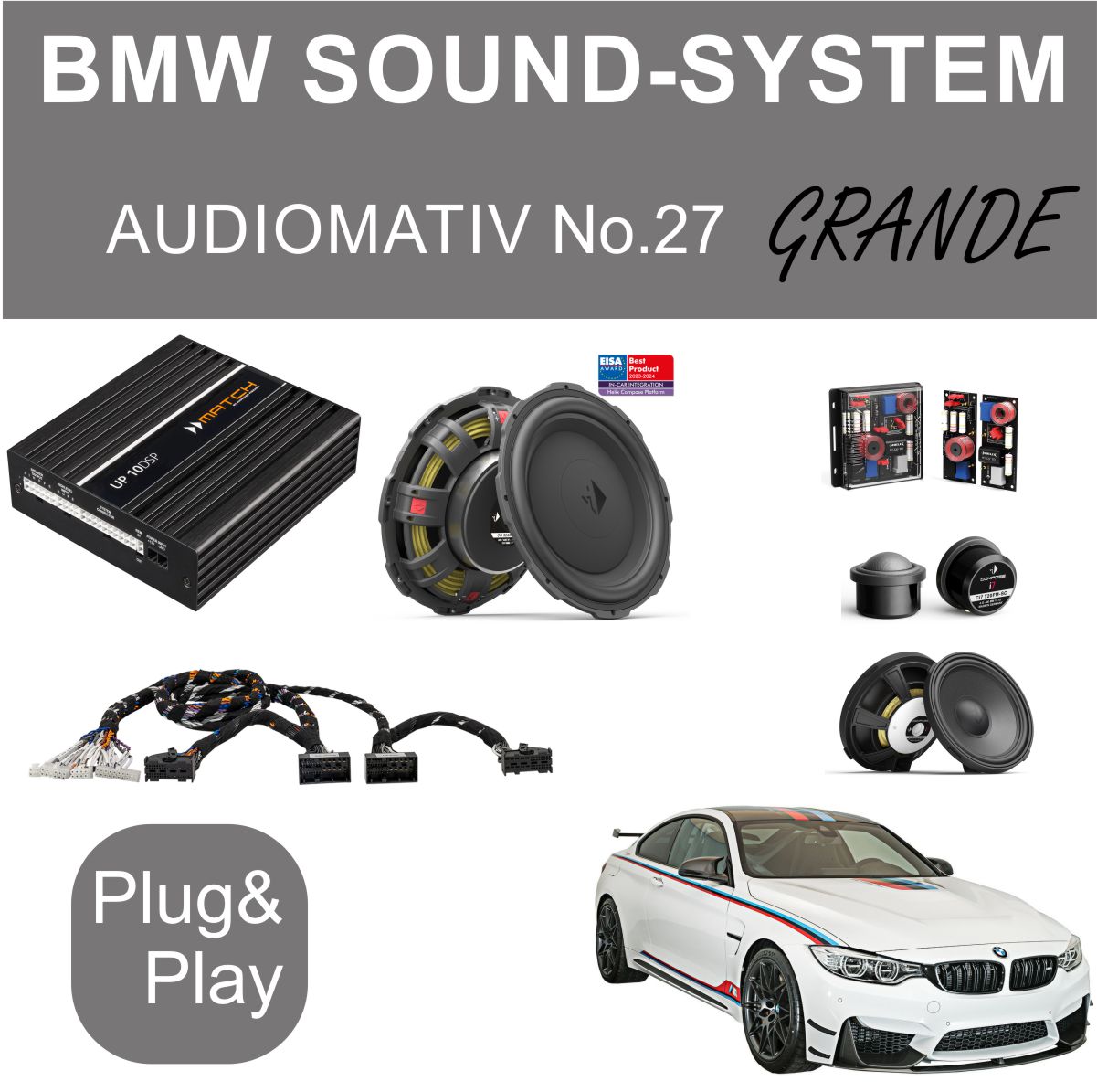BMW Sound-System AUDIOMATIV No.27 Grande - Premium Plug & Play Lautsprecherset Komplettes BMW Sound-System Audiomativ No.27 Grande mit Lautsprechern, Verstärker und Kabeln