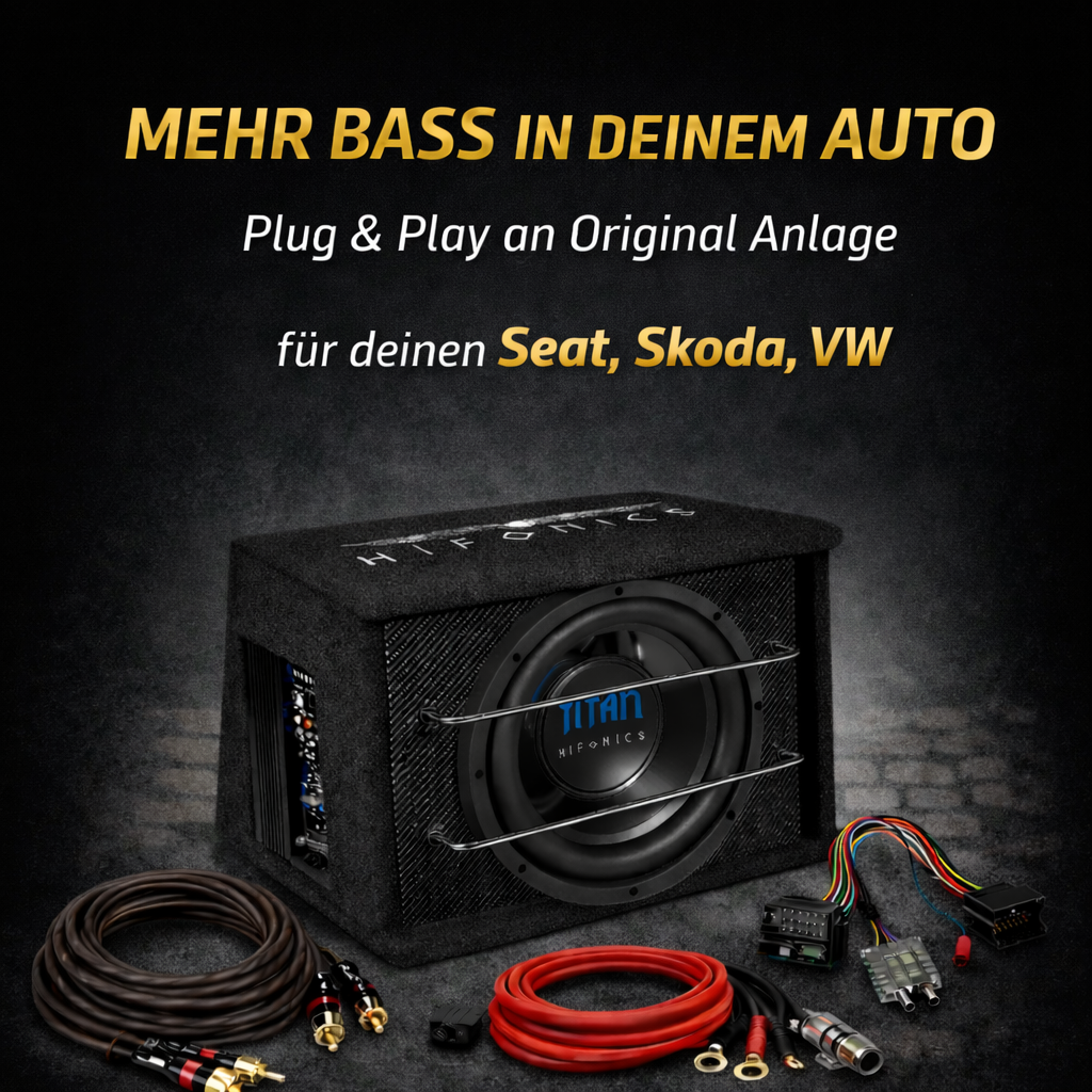 Hifonics TSA300R | Bass Upgrade für Seat , Skoda , VW mit Power-Quadlock-Stecker