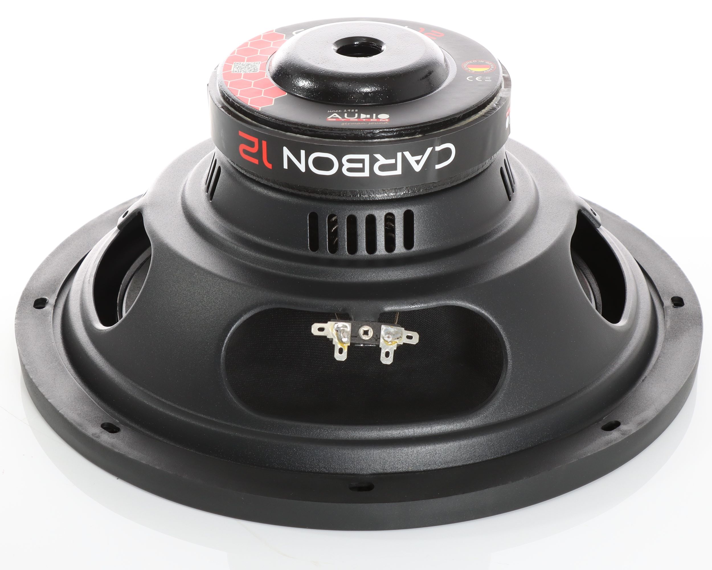 Hochwertiger Car Audio Lautsprecher CARBON 12 Schwarzer CARBON 12 Lautsprecher für Fahrzeuge, seitliche Ansicht