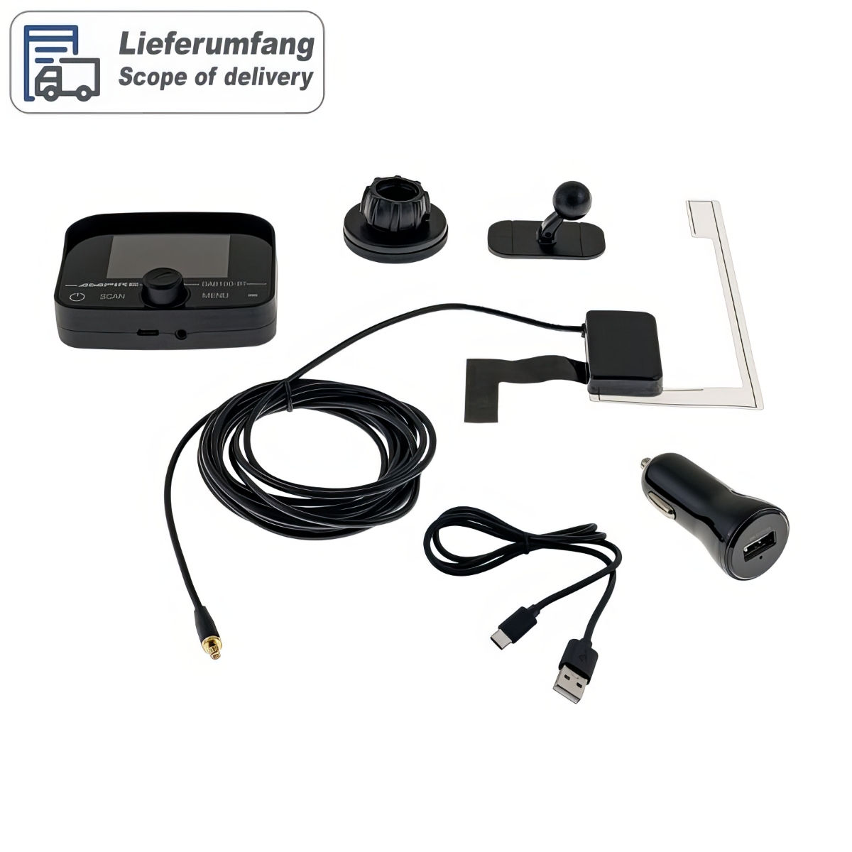 AMPIRE DAB+ Receiver mit BT-Freisprecheinrichtung inklusive DAB+ Antenne